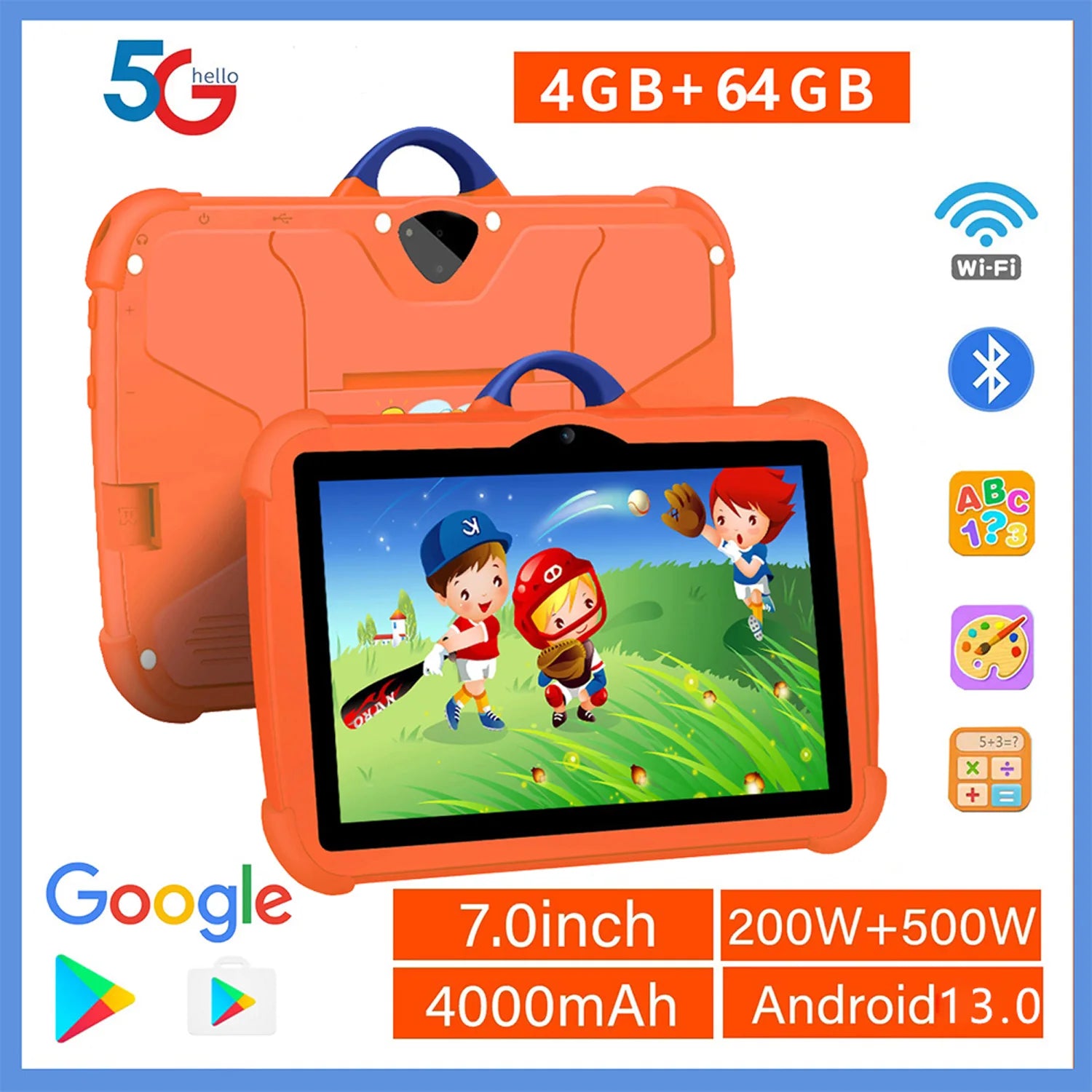 Nueva Tablet PC de 7 Pulgadas con WiFi 5G para Niños, el Mejor Regalo, Tablet Educativa con Juegos para Niños, Android, Quad Core, 4GB RAM, 64GB ROM