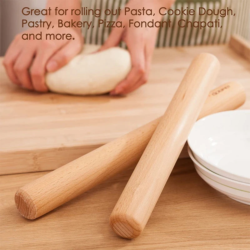 LMETJMA 40cm rodillo de madera de haya Natural rodillo de masa de madera bola de masa francesa rodillo para hornear Pasta masa de Pizza JT119
