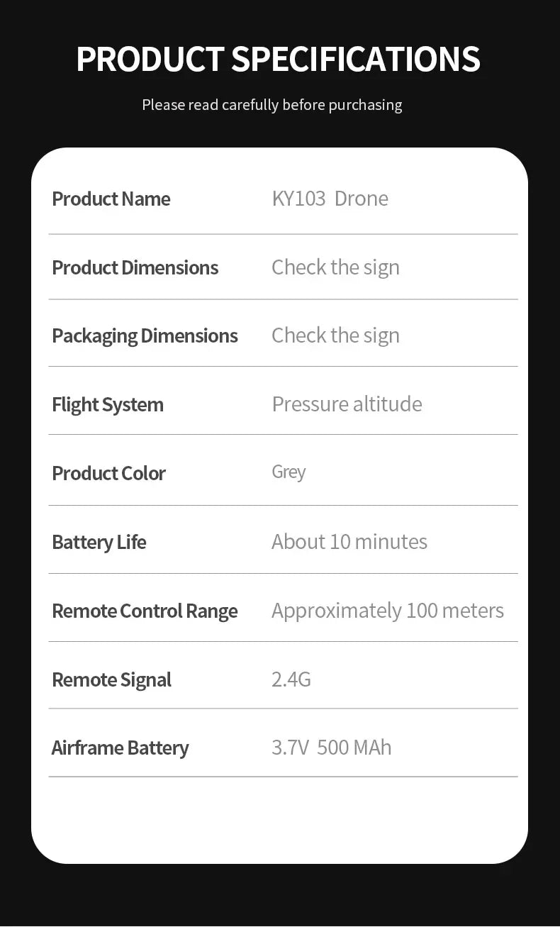 Mini Dron KY103 con Luces LED, Avión RC 2.4G con Control Remoto