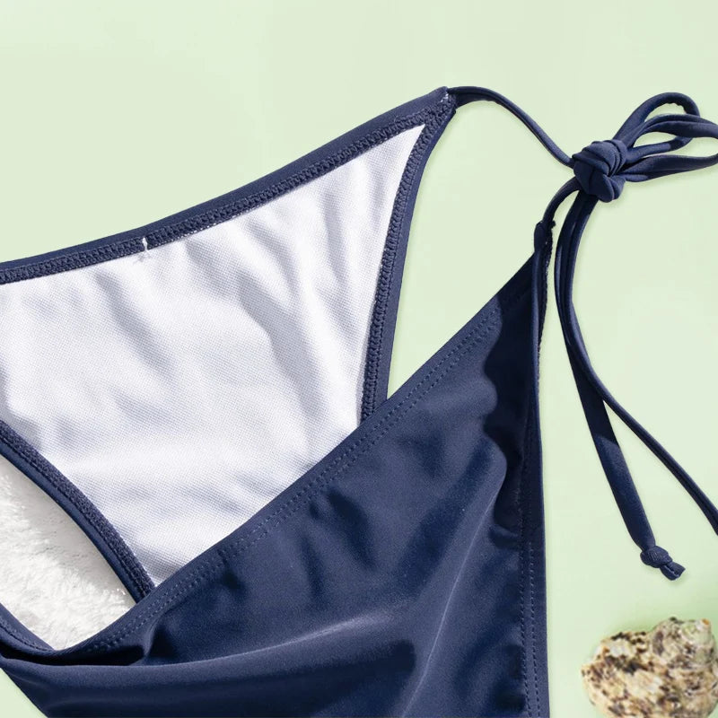 Conjuntos de Bikini de Color liso para mujer, traje de baño de vendaje Sexy, trajes de baño triangulares, Bikini de cintura baja