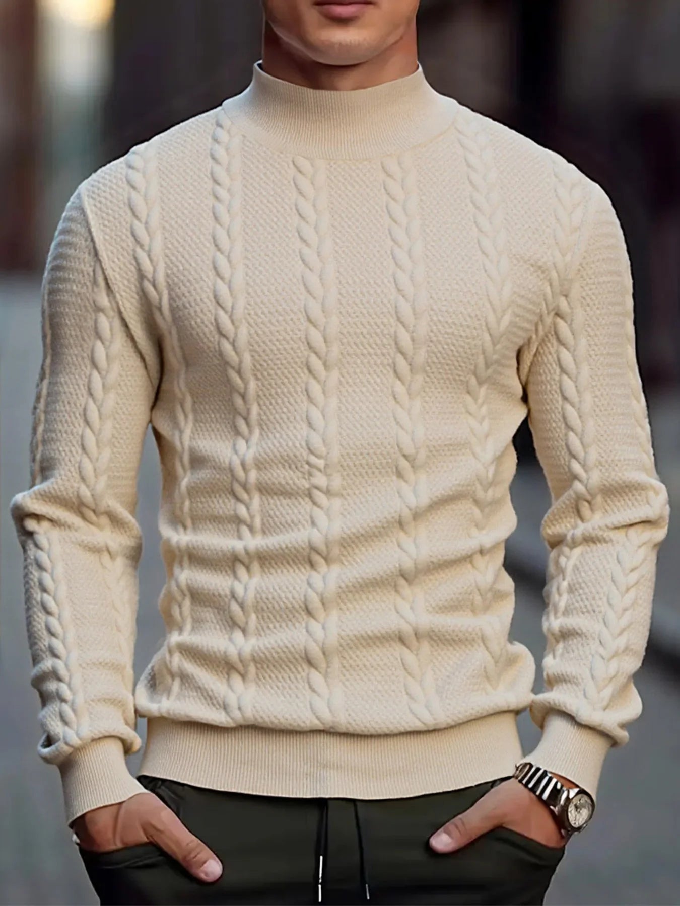 Suéter de Cuello Alto para Hombre - Punto Grueso Vintage Invierno