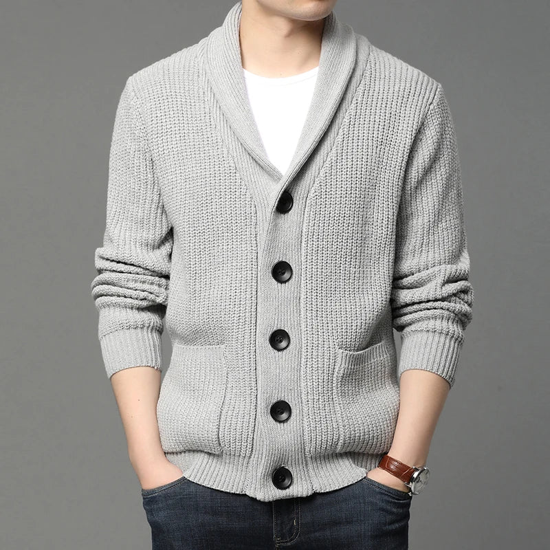 Suéter grueso de lana de gama alta para hombre, Chaqueta de punto de Cable, abrigos casuales, marca de moda coreana, otoño, invierno, 2021