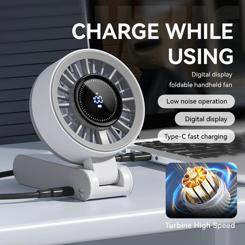Ventilador de mano plegable con pantalla digital carga tipo C
