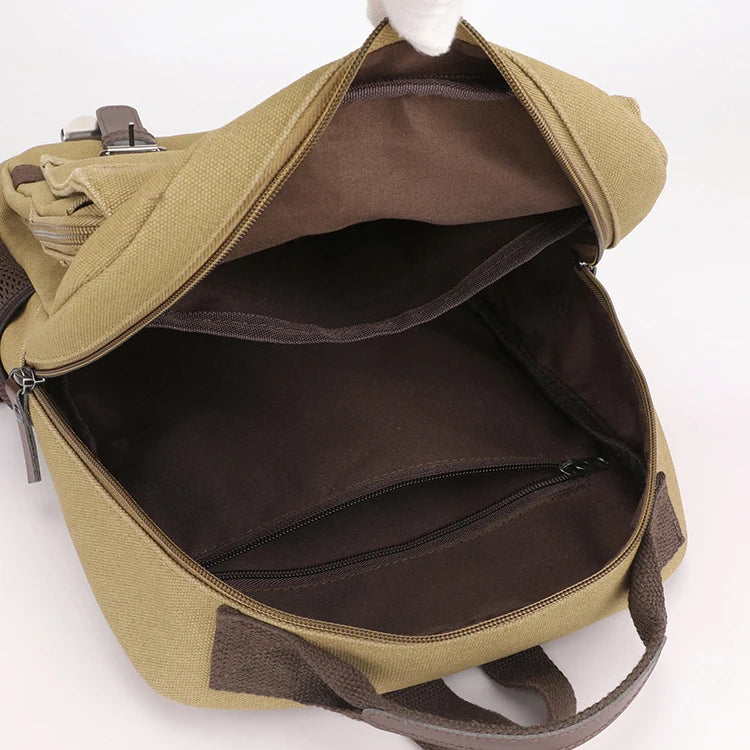 Mochila Retro de Lona Multifuncional para Senderismo