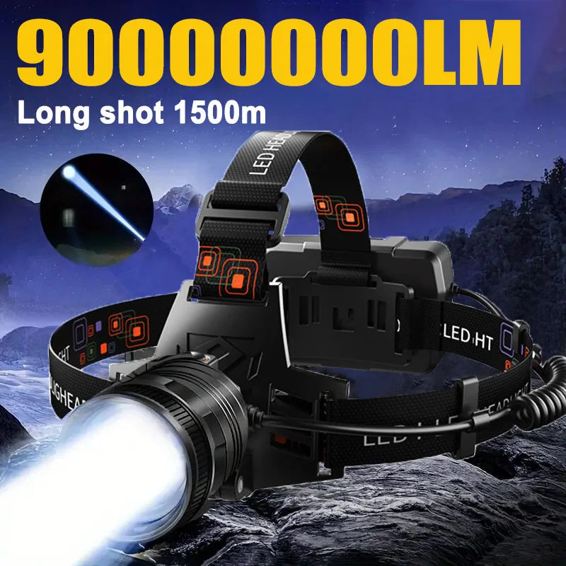 Linterna Frontal LED Recargable de Aluminio con Zoom, para Camping y Pesca