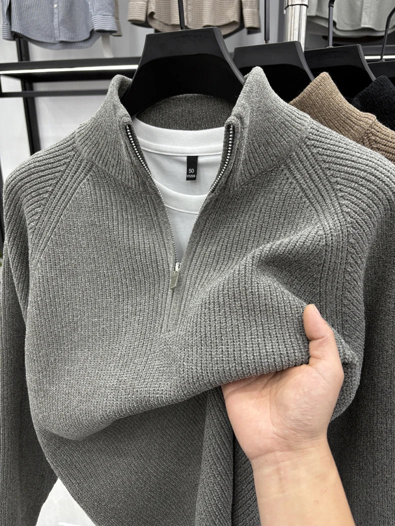 Suéter Masculino con Media Cremallera y Cuello Alto | Estilo Coreano