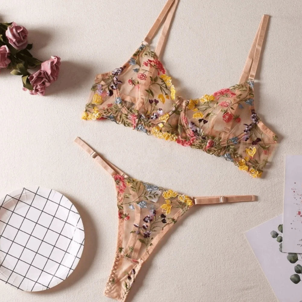 Conjunto de Lencería Floral de 2 Piezas