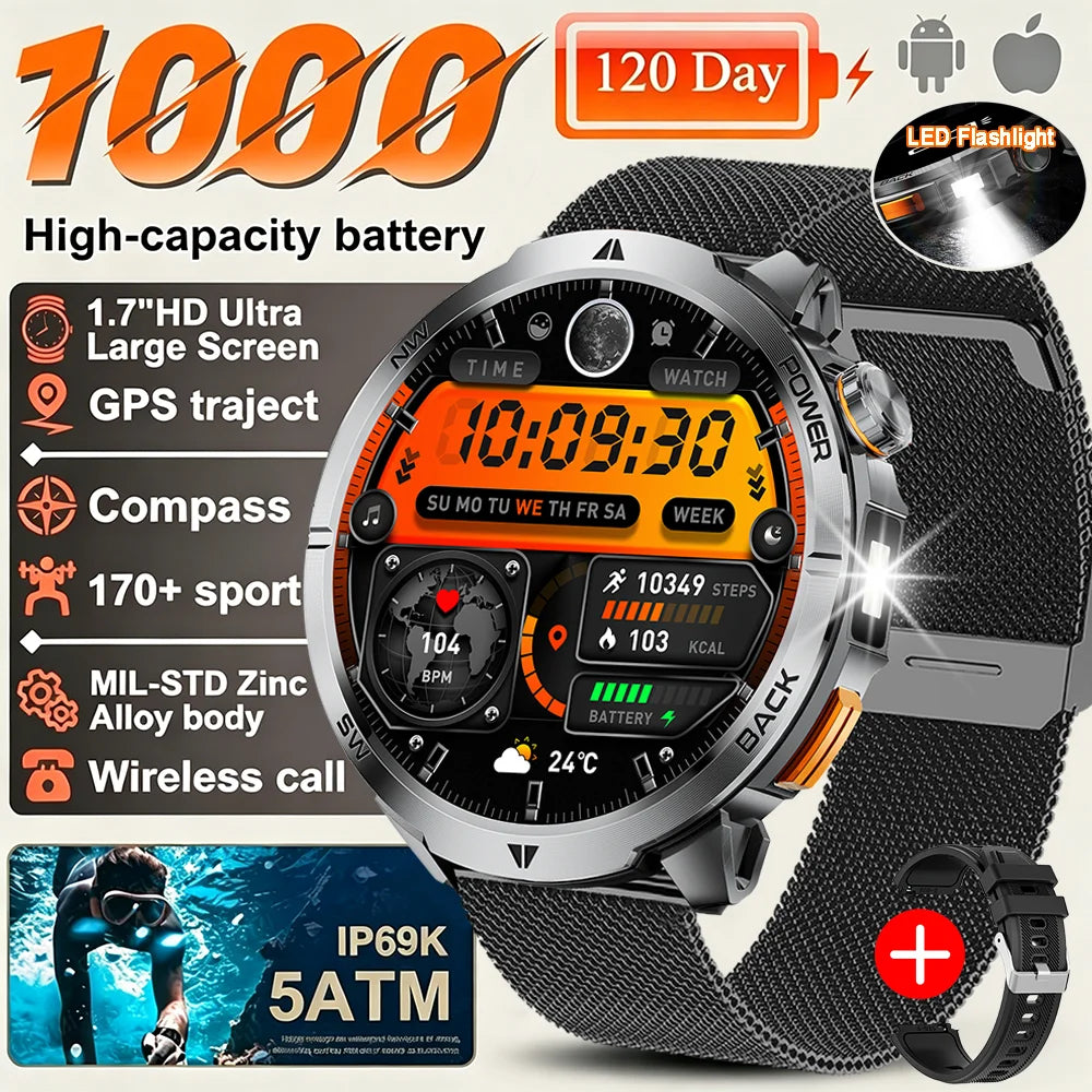 Nuevo Reloj Inteligente T-Rex3 Ultra 2026 con Batería Grande de 1000 mAh, GPS, Resistente al Agua IP68, Linterna LED, Brújula, para Actividades al Aire Libre, Regalo