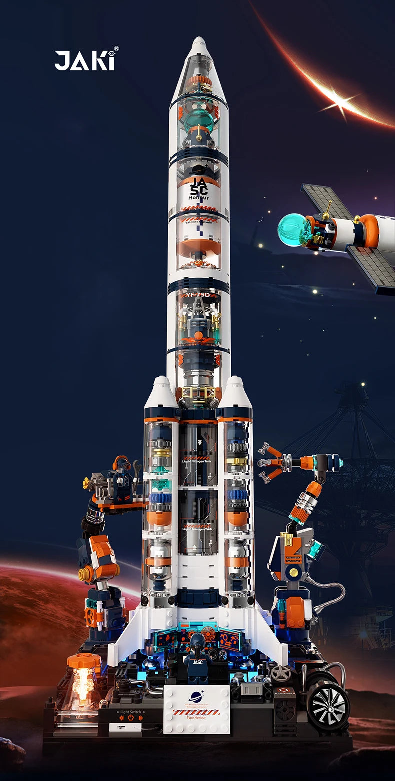 Serie de exploración espacial JAKI, modelo de ensamblaje de bloques de construcción de módulo de núcleo de súper cohete avanzado Dawn, juguete de regalo de cumpleaños para niño