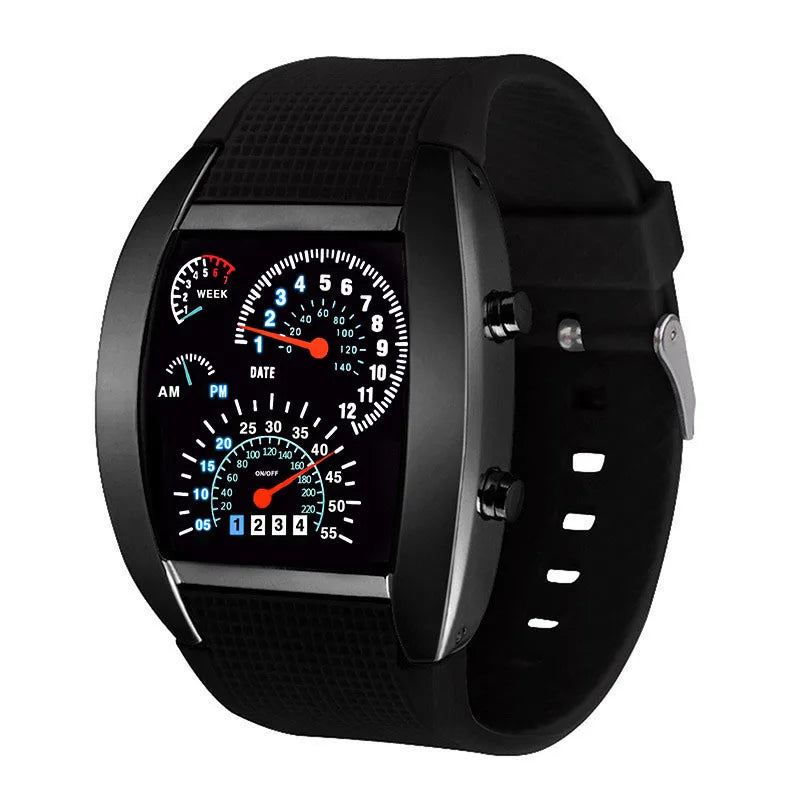 Reloj de pulsera de cuarzo a la moda para hombre, reloj electrónico LED de aviación deportiva, tablero de carreras con ventilador, reloj Digital masculino creativo para hombre