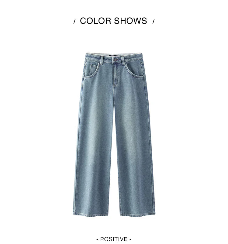 Jeans de Pierna Ancha con Forro Polar para Mujer, Cintura Alta, Cómodos