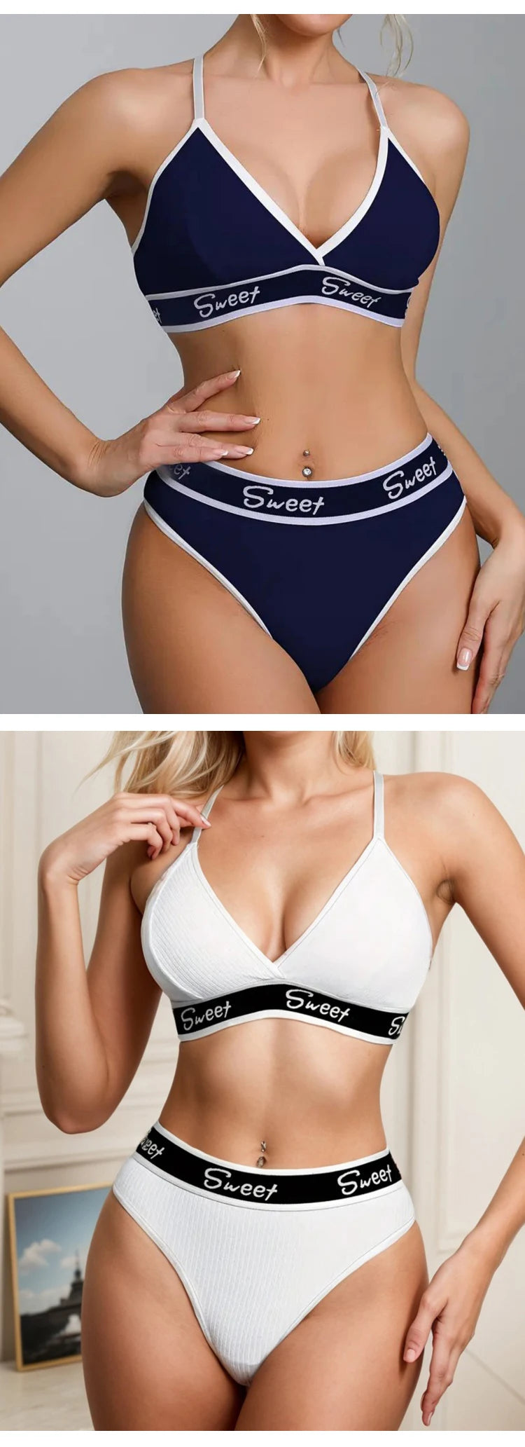 Conjunto de Bralette y Bragas Triangulares Acanaladas para Mujer