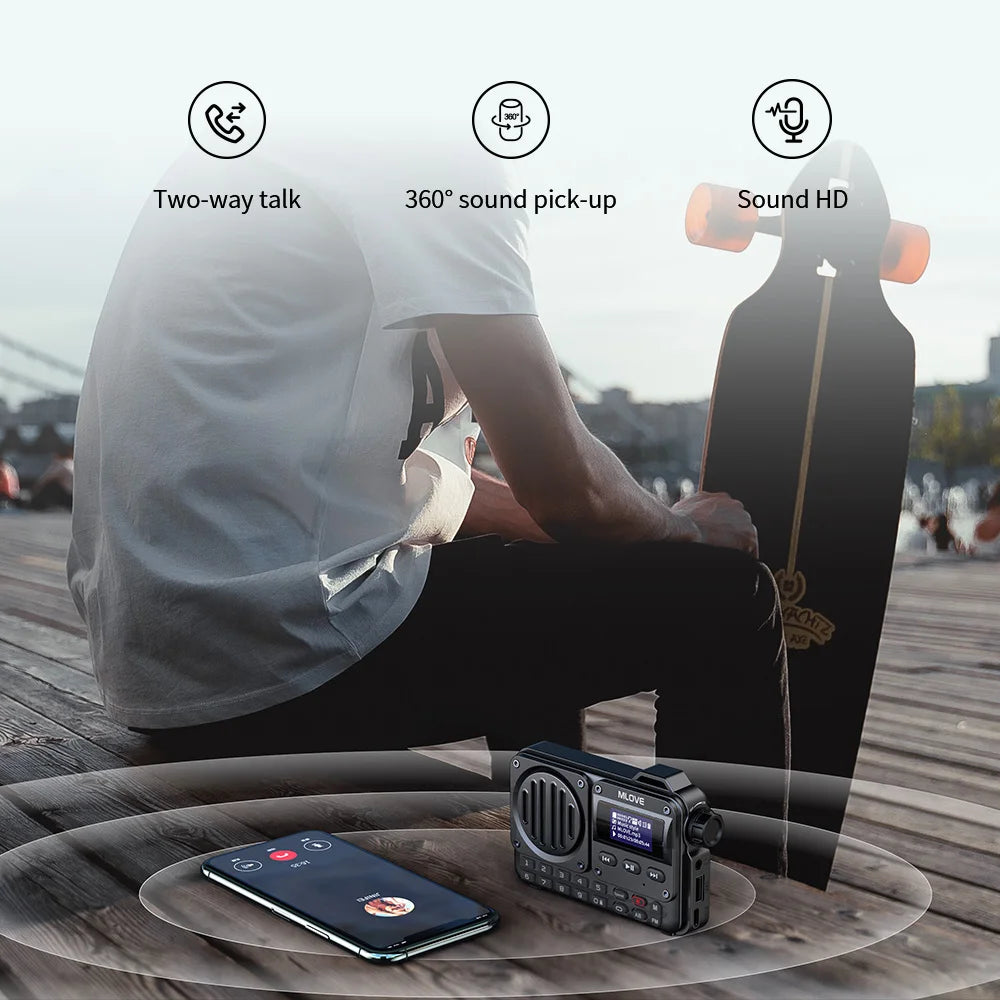 MLOVE BV800 Altavoz Bluetooth súper portátil con radio FM, pantalla LCD, antena, entrada auxiliar, disco USB, tarjeta TF, reproductor de MP3