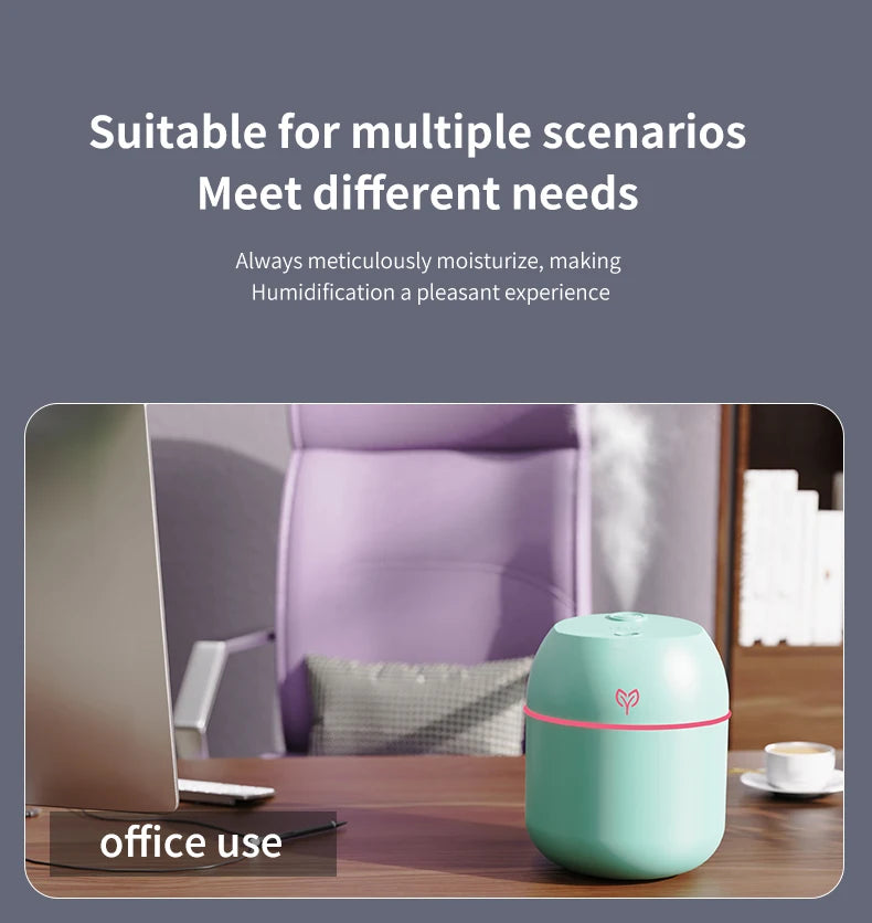 Humidificador ultrasónico USB portátil con difusor de aromas y luz LED