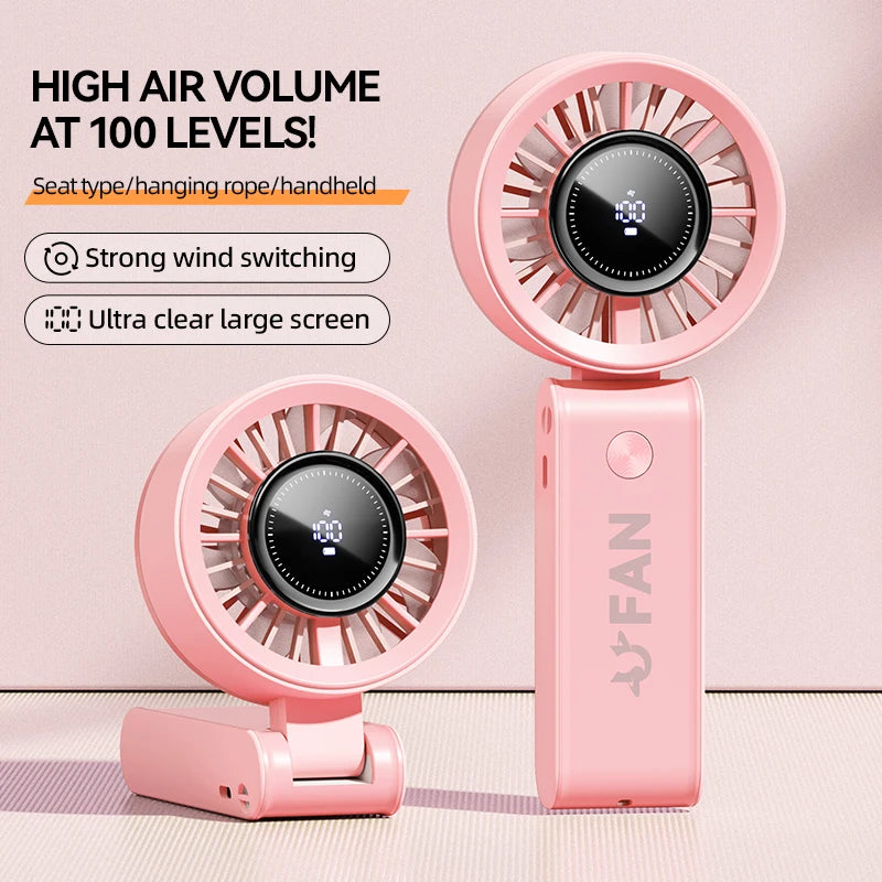 Ventilador Portátil de Mano con Pantalla Digital y 100 Velocidades