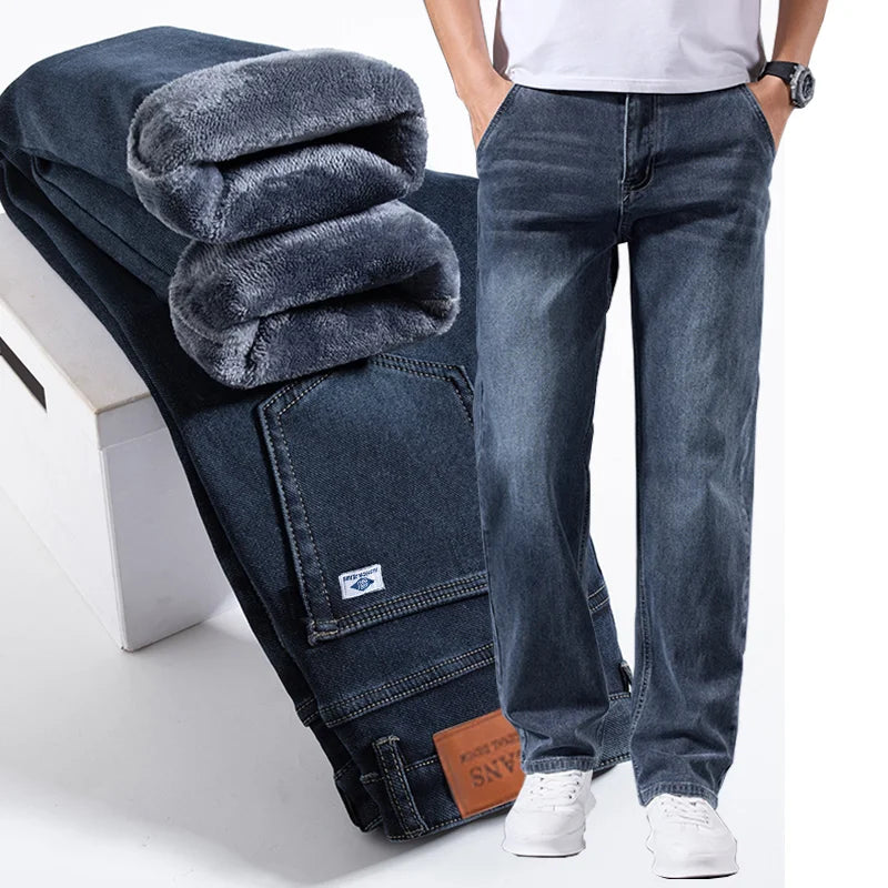 Pantalones Vaqueros de Lana para Hombre, Terciopelo, Recto Clásico