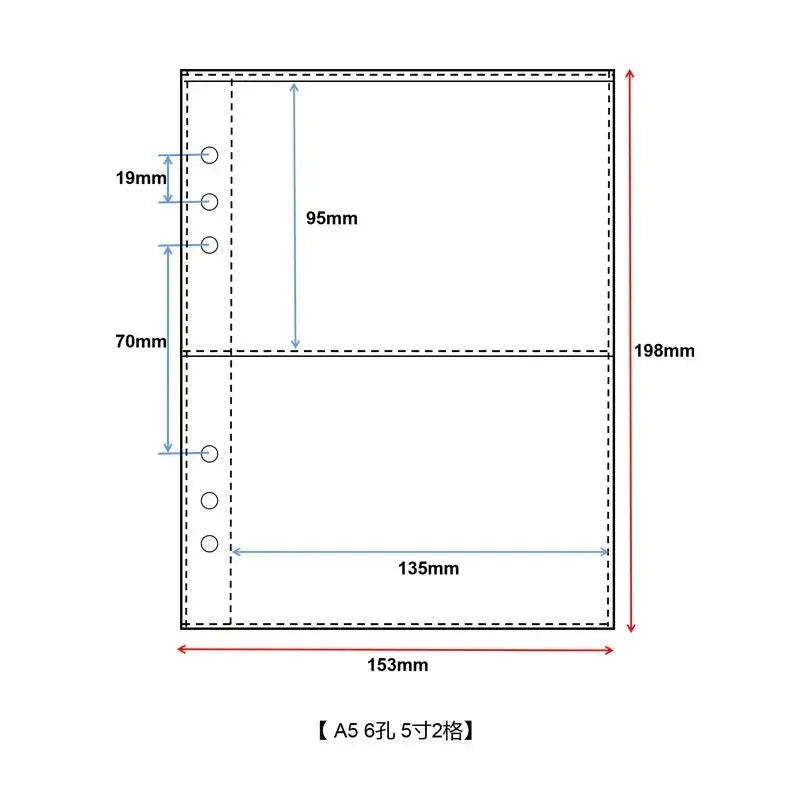 10 Hojas A5 Transparentes de PP con 6 Agujeros para Archivador, Bolsas de Almacenamiento de Fotos, Tarjetas y Datos, Páginas Interiores para Libros