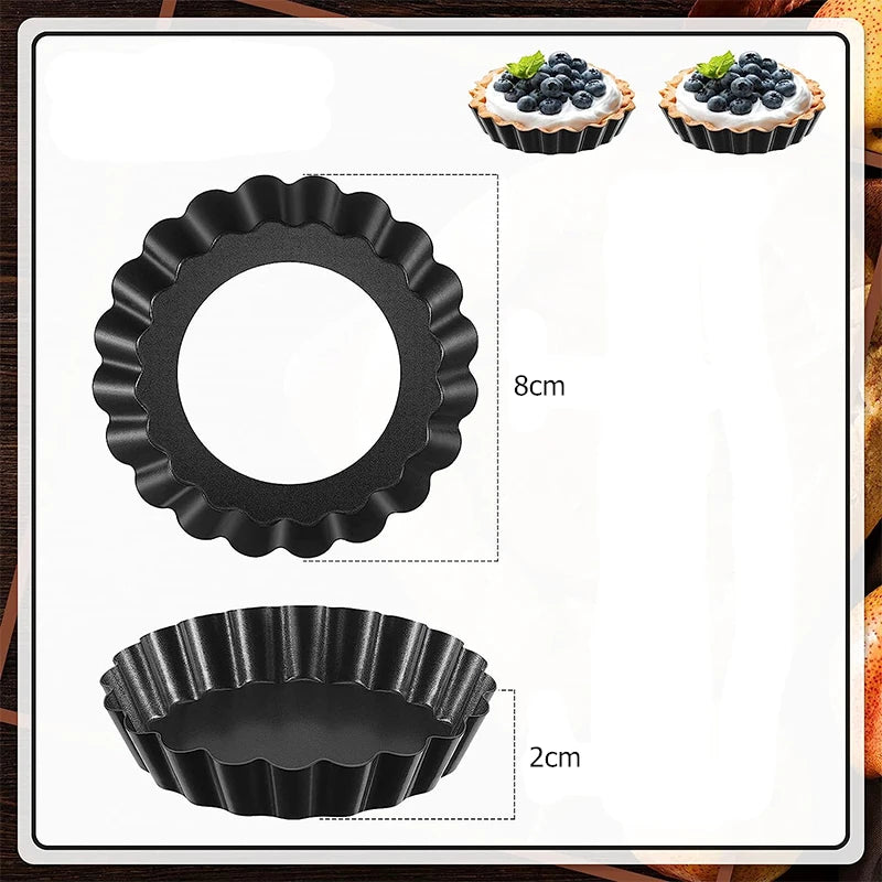 LMETJMA Mini moldes para tarta, moldes para tarta de huevo de 8cm con fondo extraíble, molde para tarta pequeña antiadherente, latas para magdalenas estriadas, sartén para tarta JT221