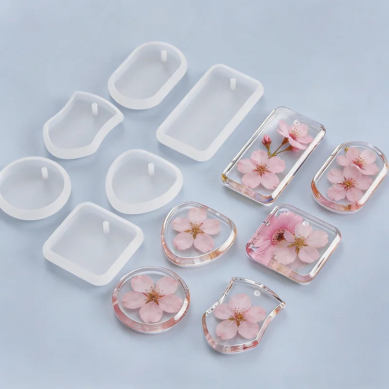 Moldes de Resina de Silicona para Epoxi Cristalino DIY, 6 Estilos de Colgantes y Etiquetas con Superficie de Espejo: Redondos, Ovalados, Cuadrados
