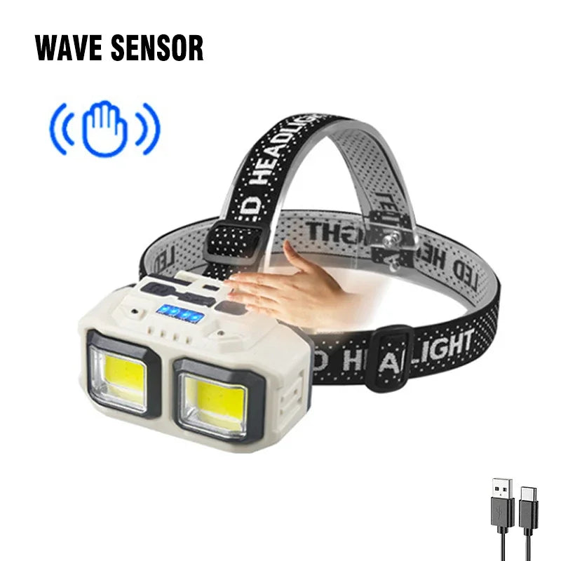 Linterna Frontal LED COB Recargable USB para Camping y Pesca