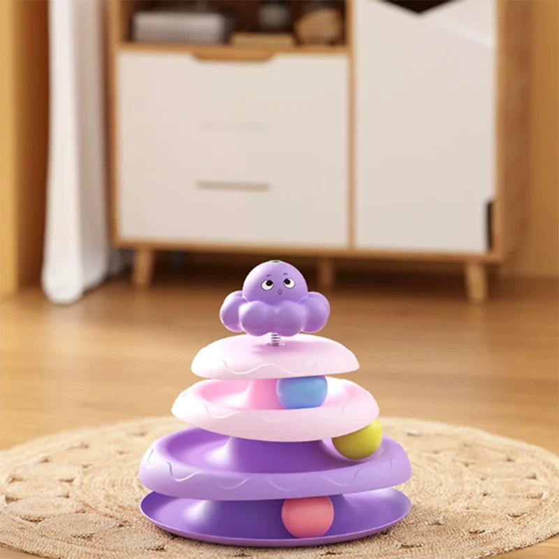 Bola de tres capas para mascotas, plato giratorio para gatos en forma de pulpo, palo para gatos para aliviar el aburrimiento, juguetes, juego de rompecabezas divertido, suministros para mascotas