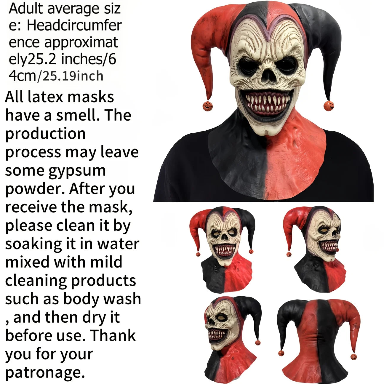 Máscara de payaso amenazante con cuernos, calavera sangrante, Halloween para fiestas de disfraces, casas embrujadas con pendientes de campana, colgantes de calabaza