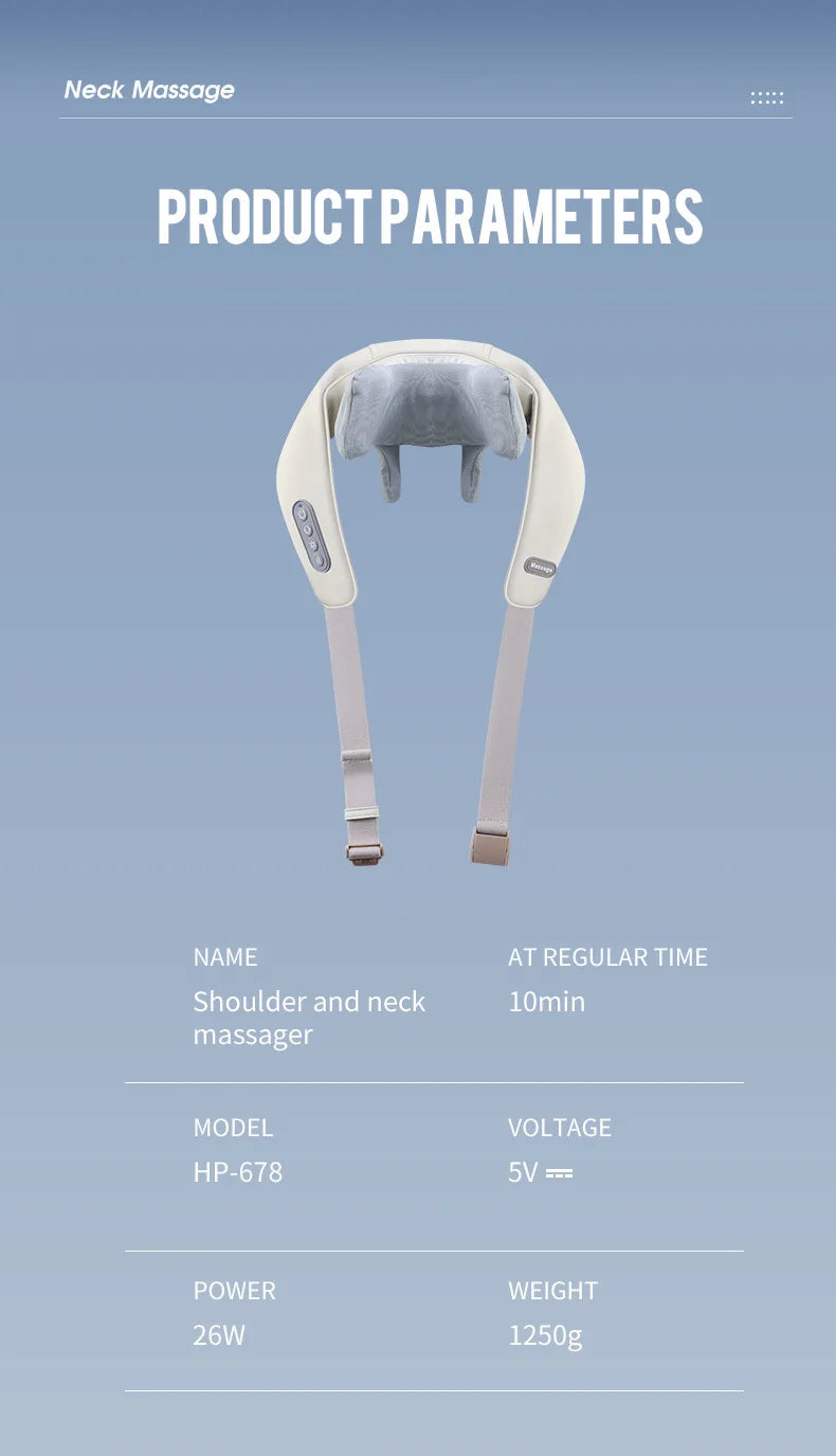 Masajeador Inalámbrico de Cuello y Hombros 26W con Motor