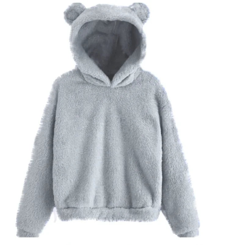 Sudadera con capucha y orejas de conejo para mujer, felpa cálida