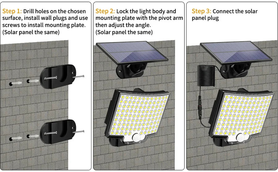 Lámpara Solar Dividida 106 LED con Sensor de Movimiento, 3 Modos IP65