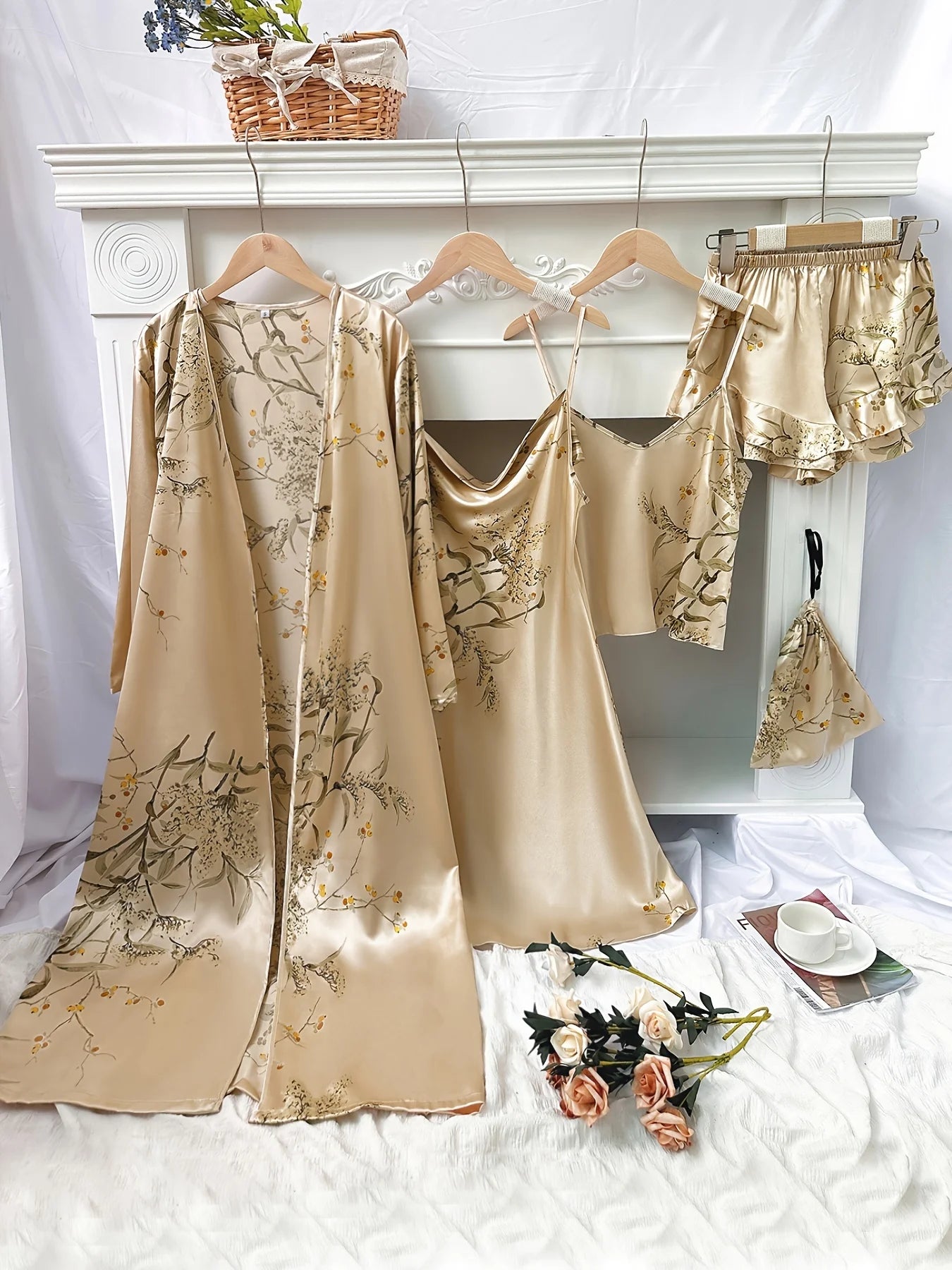 Conjunto de Pijama 5 Piezas con Estampado Floral para Mujer