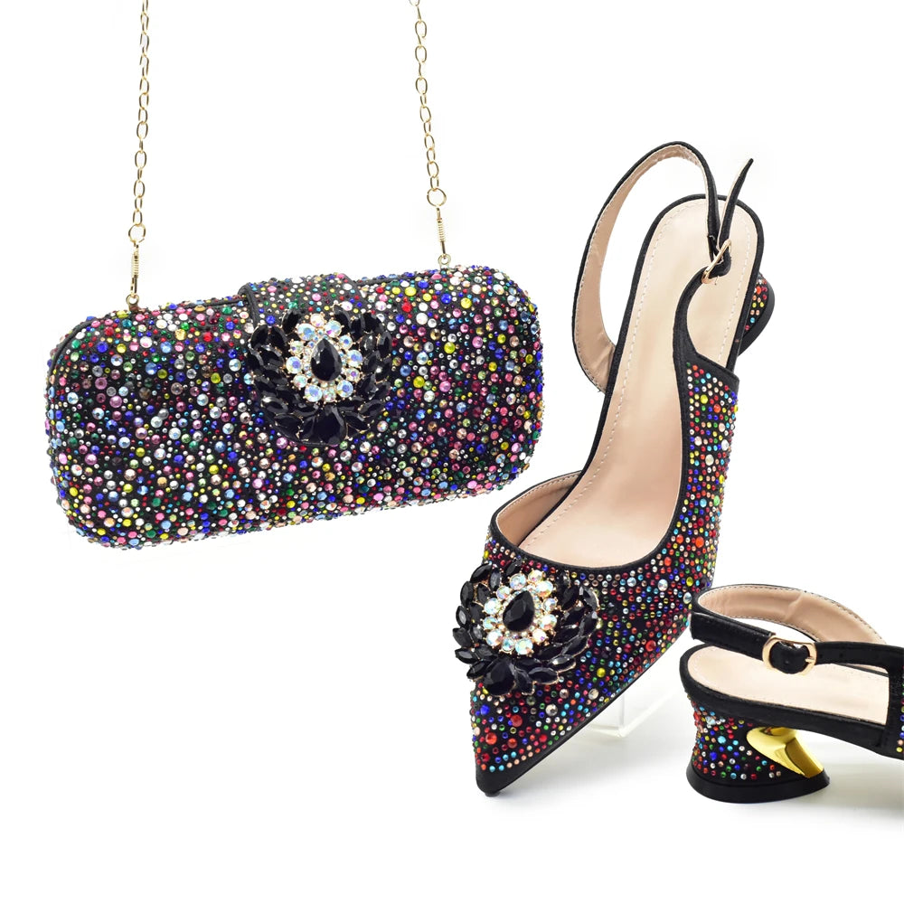 Conjunto Zapatos y Cartera de Fiesta con Strass para Mujer