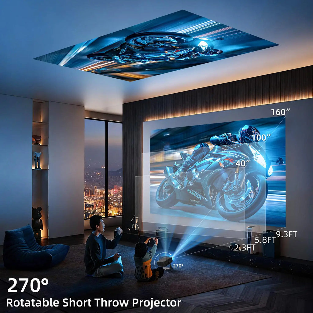 Proyector inteligente HA109 nativo 720P 4K Decodificar 130ANSI Android 11 WiFi6 Bluetooth5.0 270 ° Proyector de cine en casa giratorio