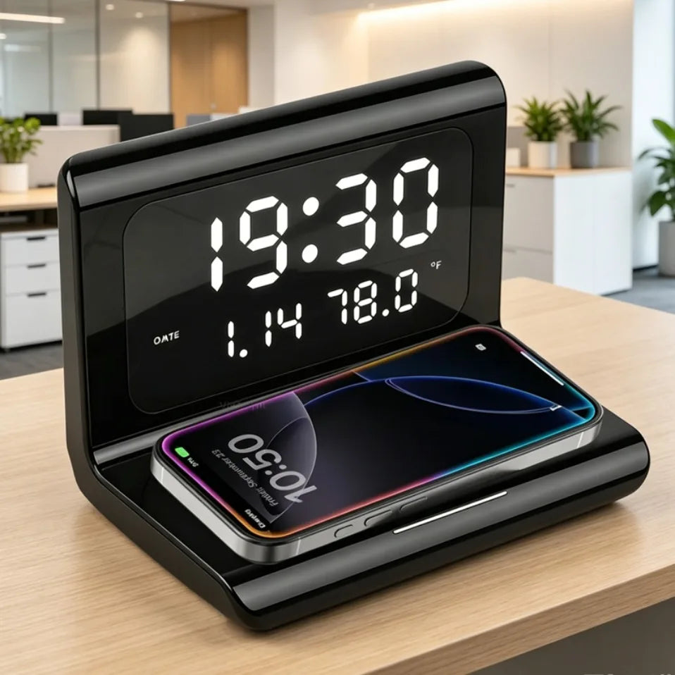 Cargador Inalámbrico 3 en 1 de Escritorio, Reloj Electrónico, Cargador Multifuncional con Función de Reloj para Teléfono Celular