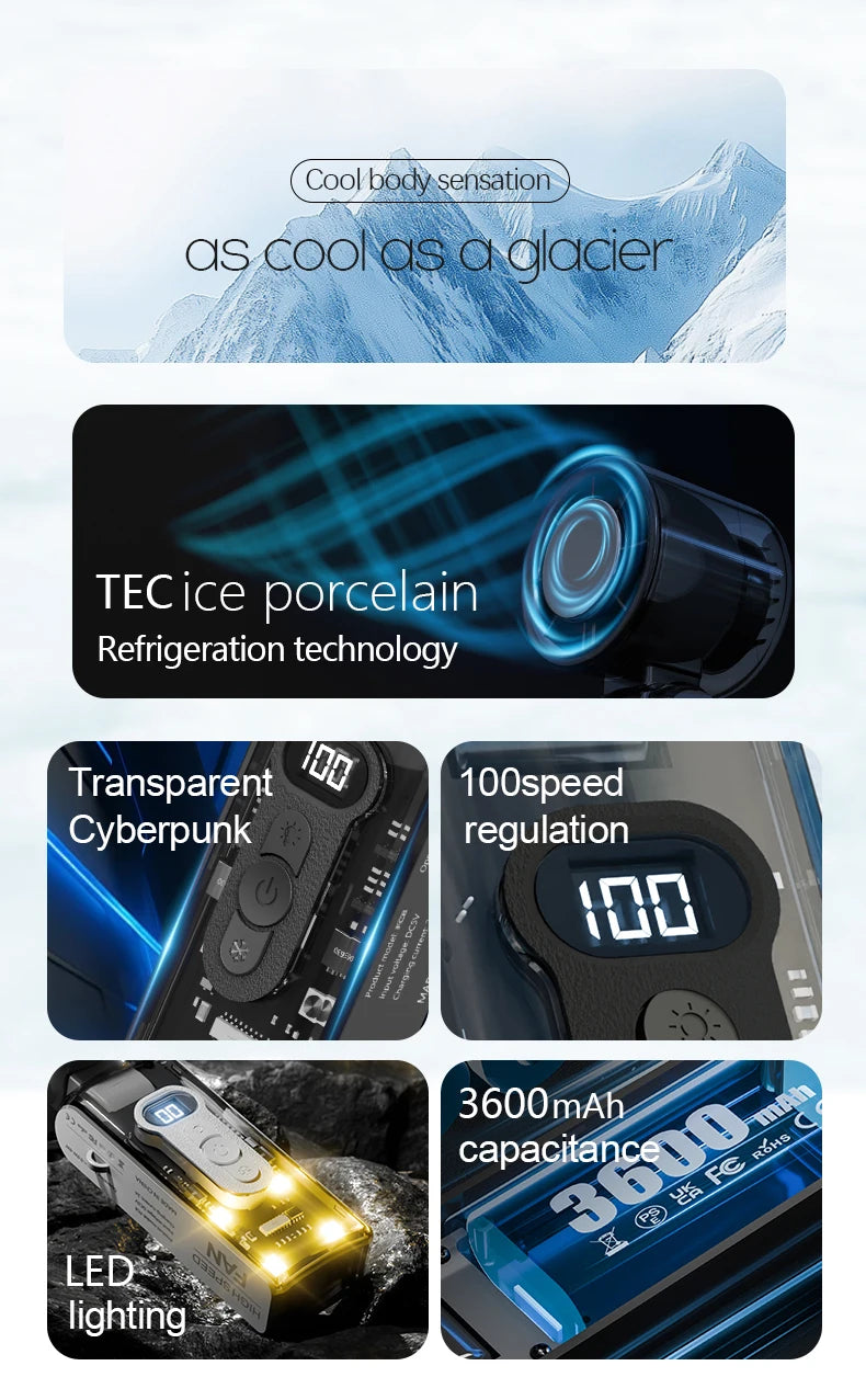 Ventilador de refrigeración plegable de alta velocidad, mini ventilador de carga USB portátil con pantalla digital, ventilador de mano de alta energía eólica