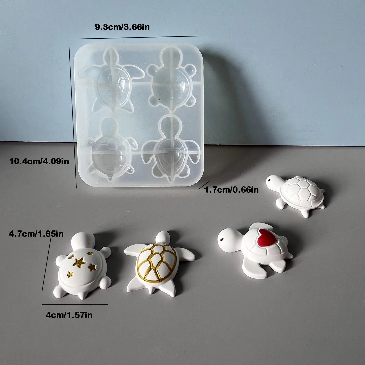 1 unidad de molde de silicona de 4 cavidades con forma de tortuga linda, herramienta para hacer manualidades DIY de llaveros de resina de animales de dibujos animados y colgantes para bolsos/coches