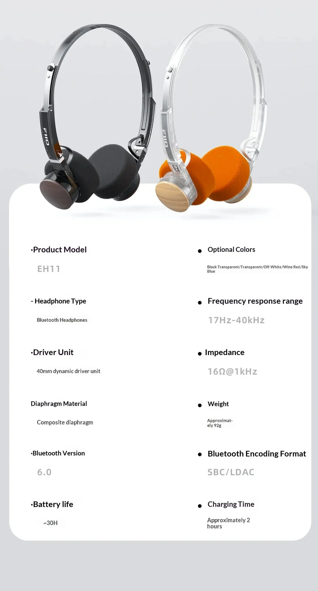 Auriculares Fiio Eh11 Retro Over-Ear Bluetooth con Controlador Dinámico Grande de 40 mm, Carcasa Mecánica, Auriculares con Audio de Alta Resolución Ldac