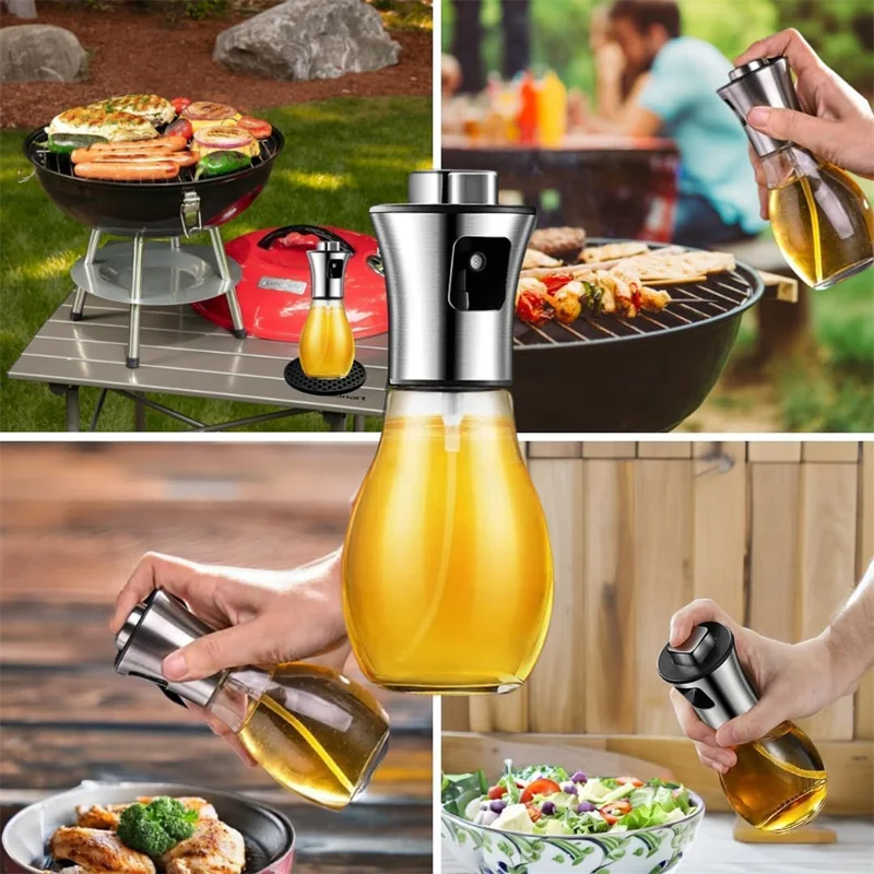 Pulverizador de aceite de oliva para cocinar, pulverizador de aceite de oliva de vidrio de 200 ml, rociador de aceite vegetal con embudo, rociador de aceite, hornear, freír, barbacoa