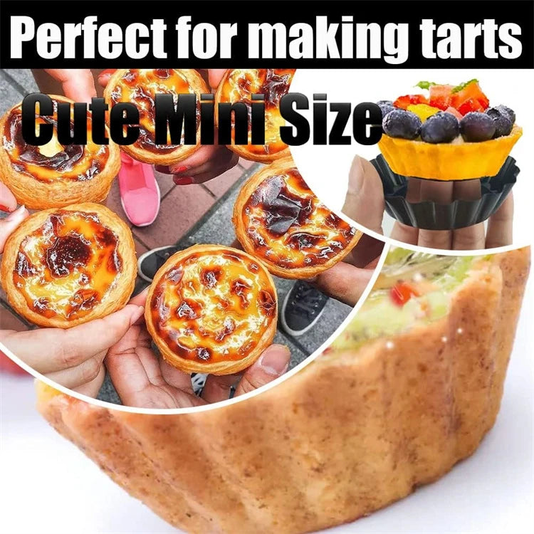 LMETJMA Mini moldes para tarta, moldes para tarta de huevo de 8cm con fondo extraíble, molde para tarta pequeña antiadherente, latas para magdalenas estriadas, sartén para tarta JT221
