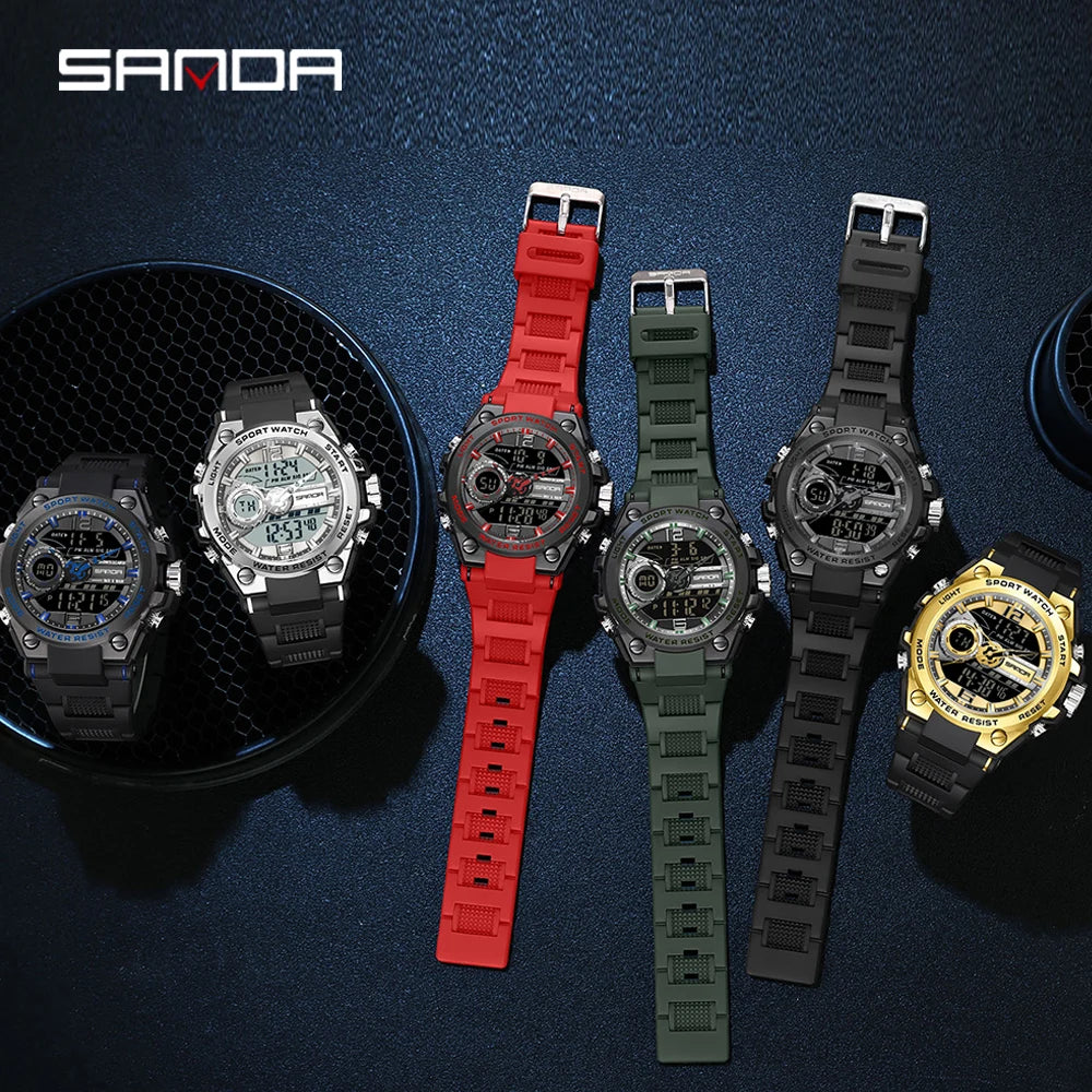 Reloj Deportivo Militar SANDA 6092 Pantalla Dual LED, Resistente al Agua