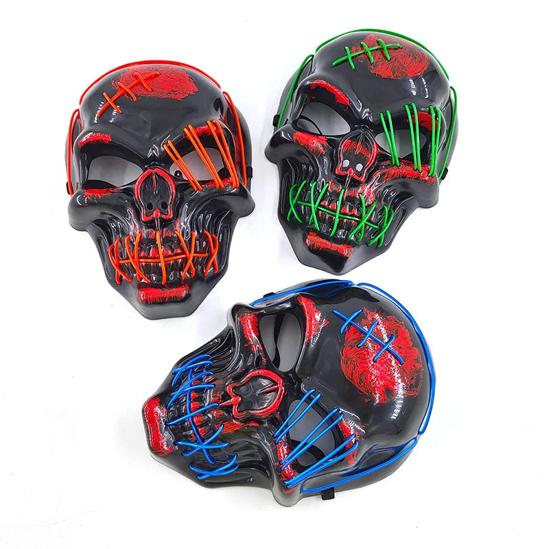 Máscara de calavera de terror brillante, máscara luminosa LED aterradora para Halloween, máscara de diablo brillante para decoración de casa embrujada, accesorios de cosplay