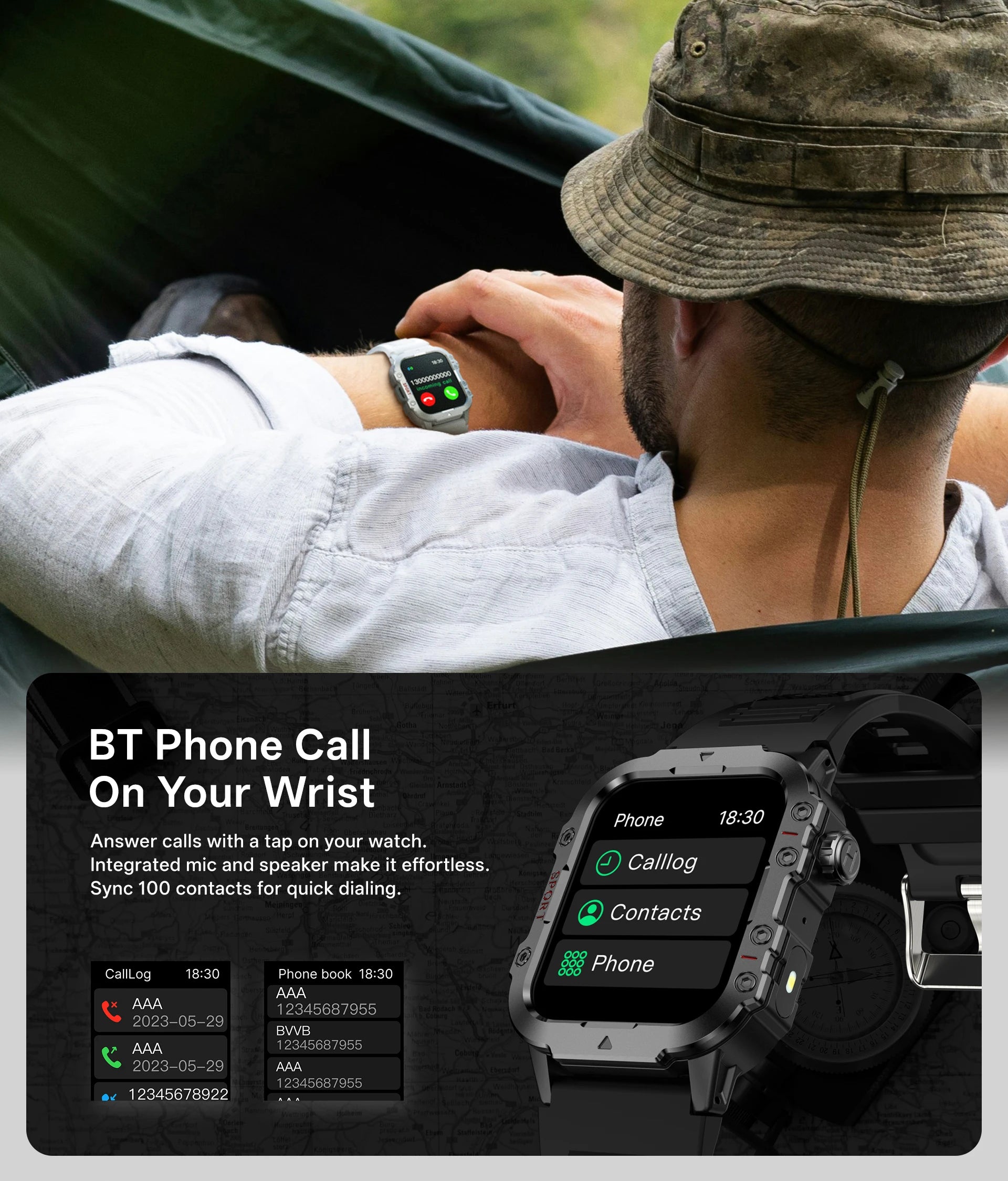 Nuevo Reloj Inteligente Militar Xiaomi 2025 para Hombre, IP67 3ATM, Monitor de Actividad Física y Salud para Deportes al Aire Libre, Pantalla de 1.44 Pulgadas, Llamadas Bluetooth
