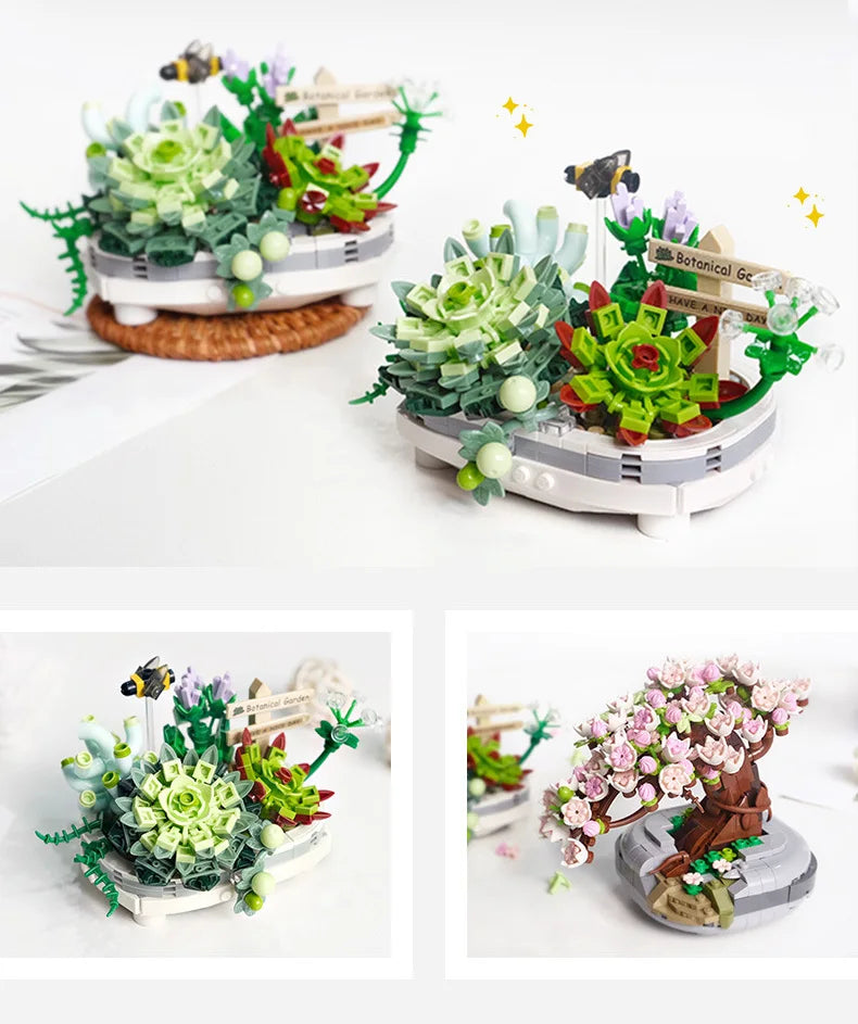 LOZ-1661 serie de plantas, bloque de construcción de simulación, maceta, cerezo suculento, modelo para el hogar, decoración, juguete de bloques de construcción para niña