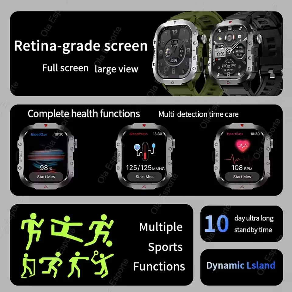 Nuevo reloj inteligente 2025 para hombre, relojes militares para exteriores con seguimiento GPS, llamadas telefónicas, reloj inteligente deportivo resistente al agua con ritmo cardíaco