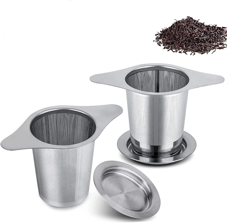LMETJMA-colador de malla para infusor de té de acero inoxidable, con asas dobles, de gran capacidad, para empare el té de hojas sueltas, JT209