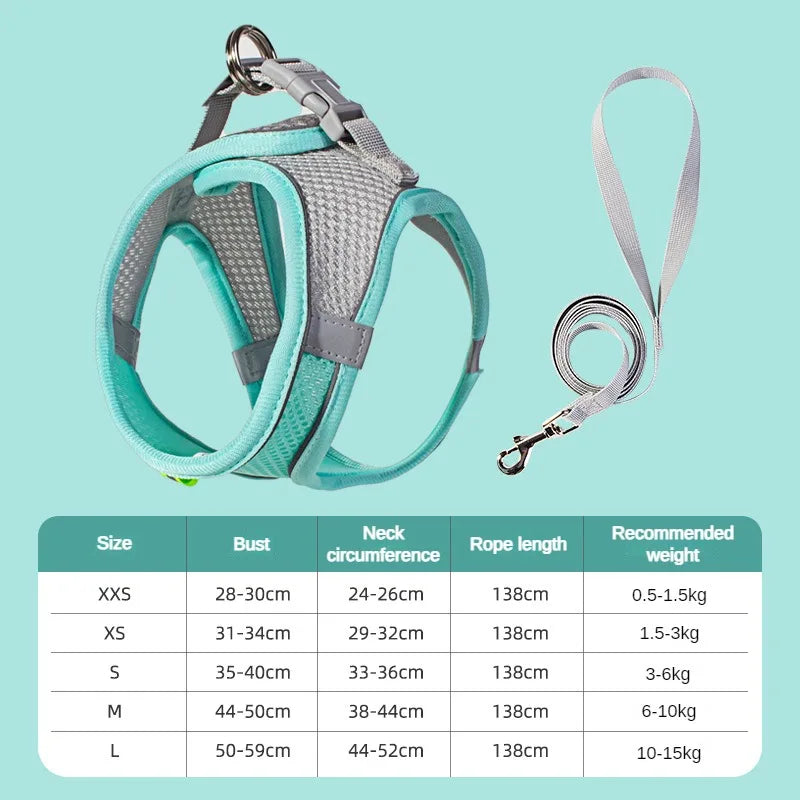 Arnés Chaleco Ajustable para Perros y Gatos con Correa Reflectante