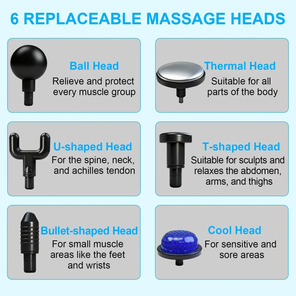 Pistola de masaje de tejido profundo con calor frío, 6 velocidades, masajeador de percusión manual, pistola de Fascia para cuerpo, espalda, cuello, pierna, herramientas de masaje