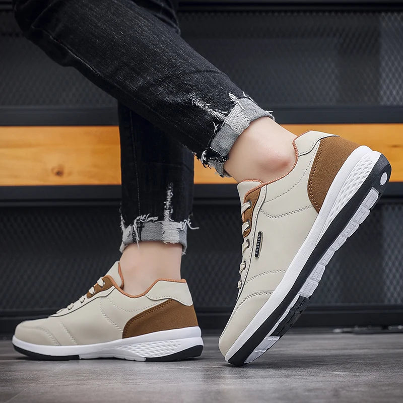 Zapatos YRZL para hombre, zapatillas impermeables para caminar para primavera y otoño, zapatos deportivos de cuero para hombre, zapatillas cómodas antideslizantes para hombre