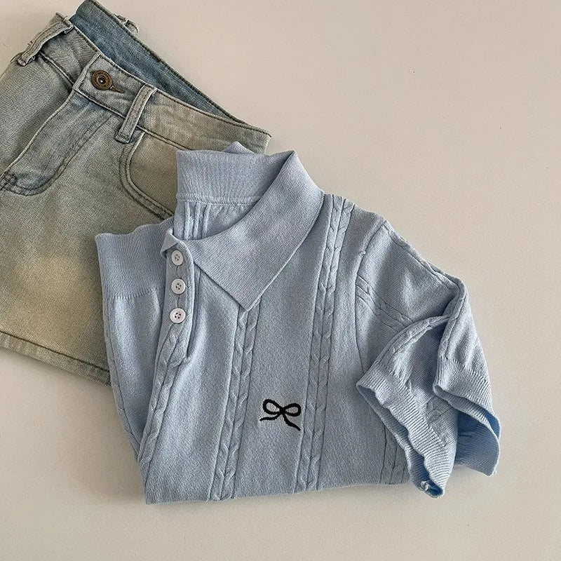 Camiseta Polo Coreana Delgada para Mujer