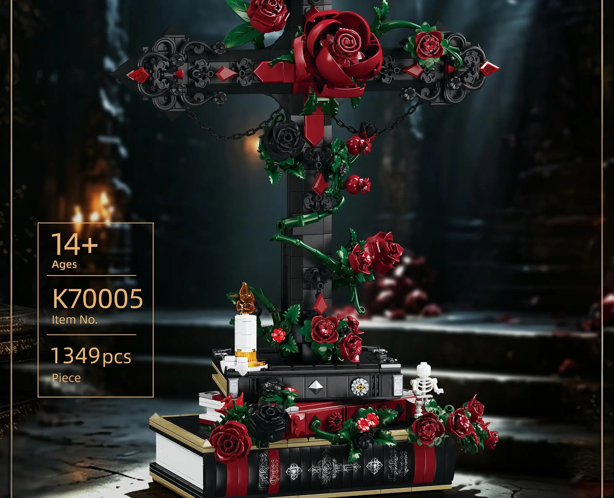 K70005 Juguetes de ensamblaje modelo Gothic Rose Cross, juguetes de bloques de construcción MOC, adorno de escritorio, juguetes educativos, regalo de cumpleaños para adultos