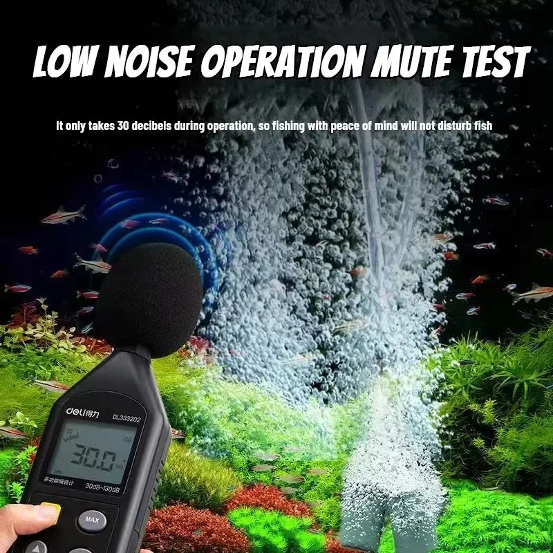 Bomba de oxígeno recargable por USB de 5W para pesca/acuario al aire libre, aireador portátil con tiempo de ejecución de 48H para pesca nocturna
